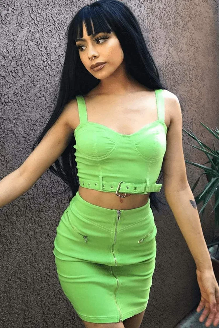 Green Zip Front Mini Skirt Katch Me