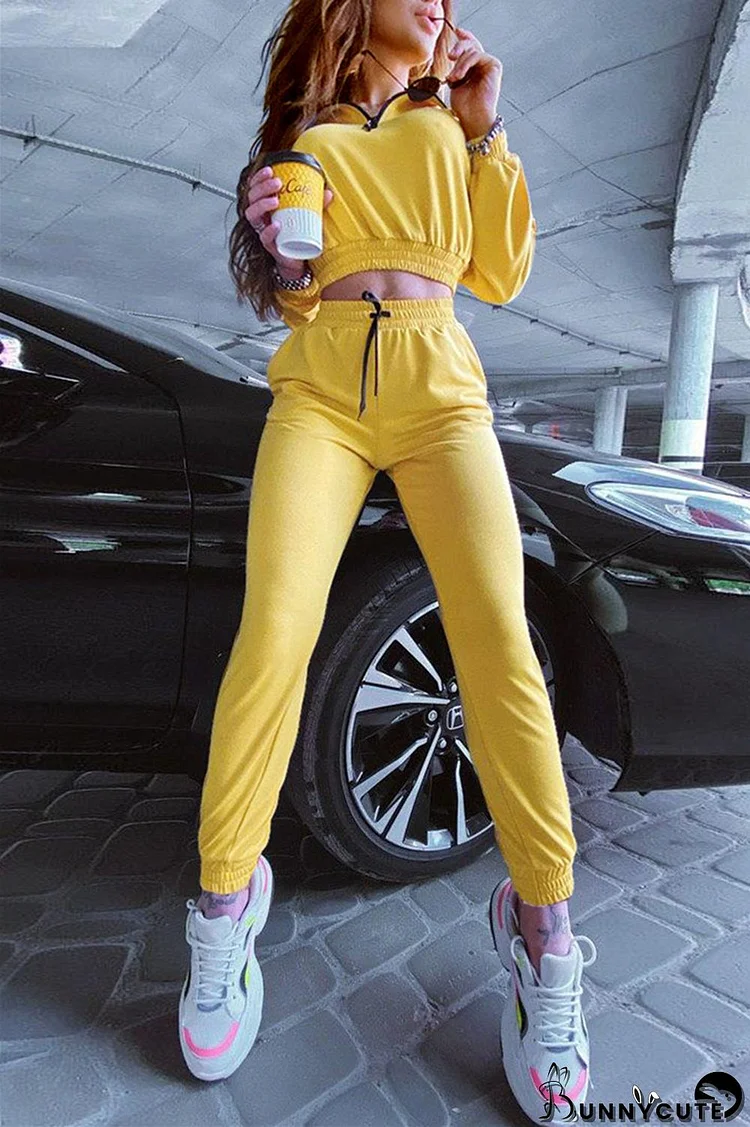 Yellow Fashion Casual Solid Split Joint Zipper Collar Long Sleeve Two Pieces