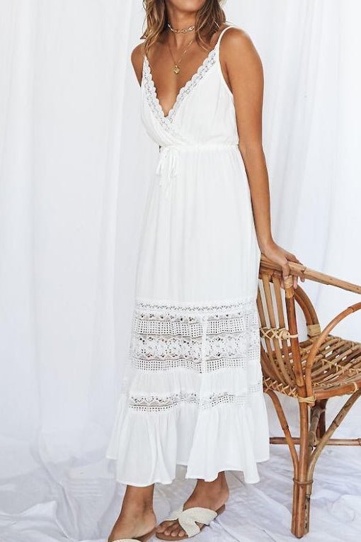 White Lace Panel Spaghetti Straps Vacation Dress - Shop Trendy Women's Clothing | LoverChic