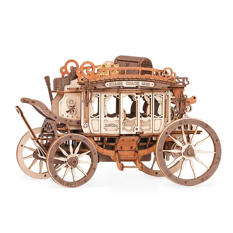 ROKR Stagecoach Boîte à musique mécanique Puzzle en bois 3D AMKA1