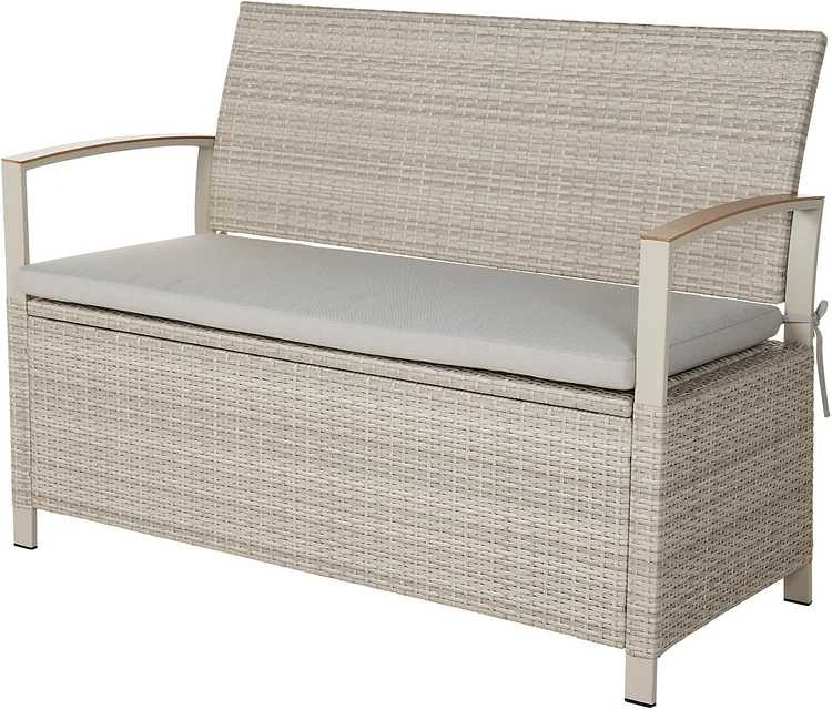 60 Gal. Brown Rattan With Steel Frame Outdoor Storage Bench With Cushion