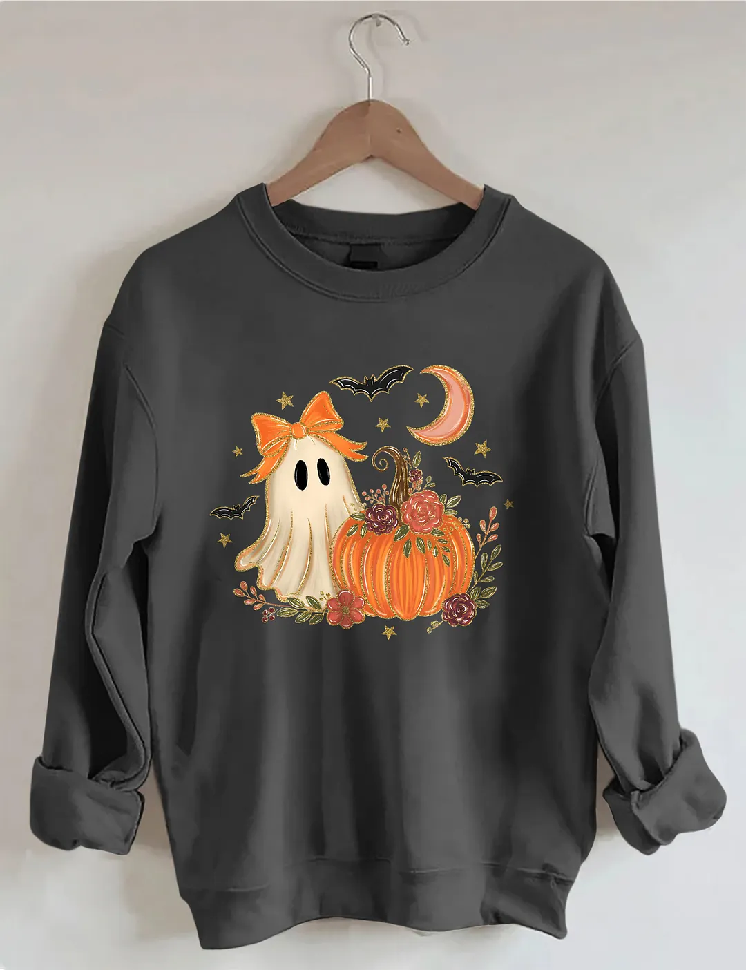 Floral Ghost Halloween Pumpkin Sweatshirt