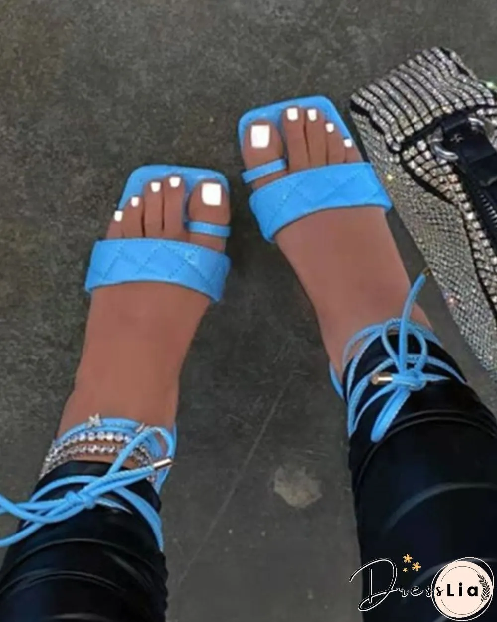 Solid Toe Post Square-toe Flat Sandals