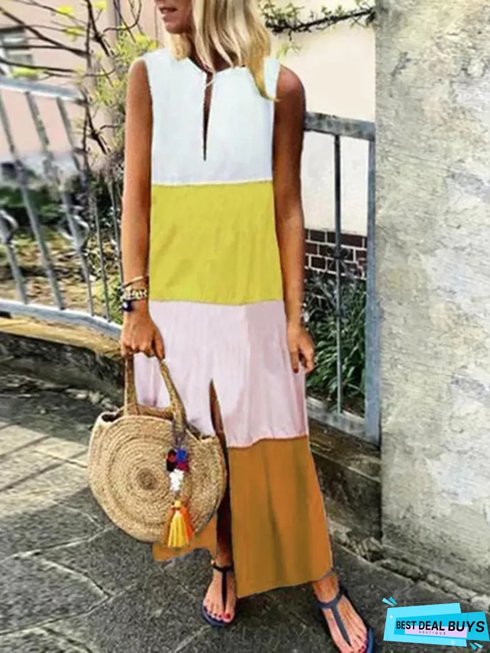 Color Block Tiered Maxi Dress