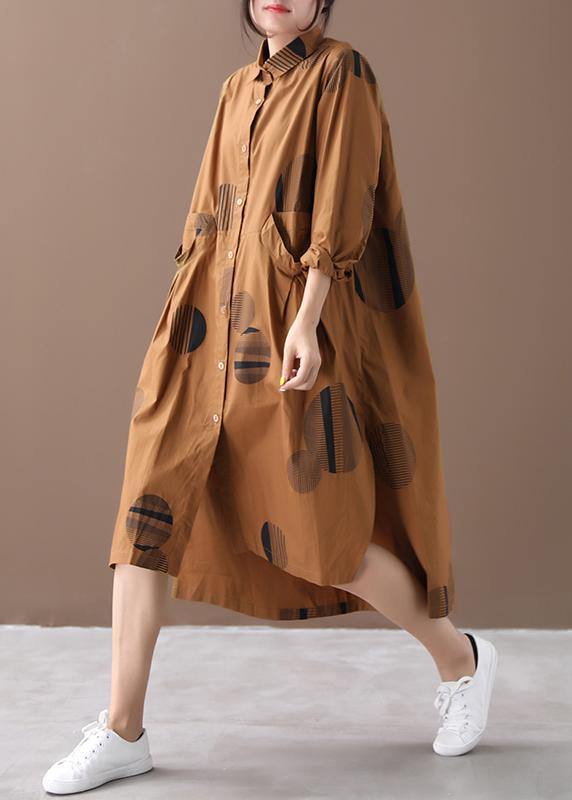 VCSHOES chocolate dotted dresses lapel low high design Dresses spring Dress