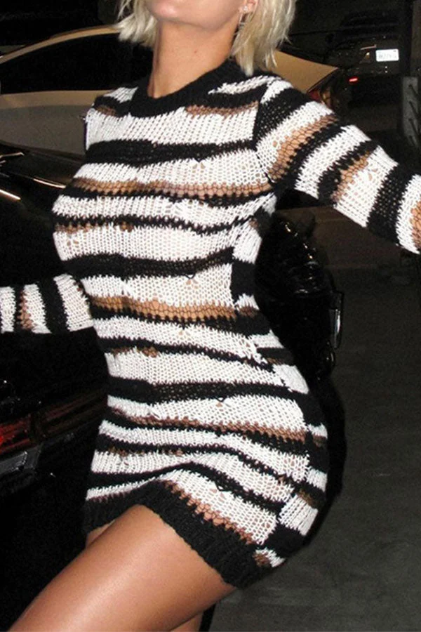 Striped Undeniable Cutout Knitted Mini Dress