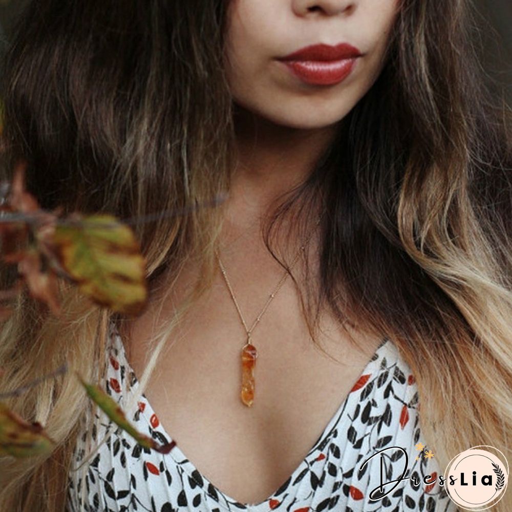 Point Necklace Polished Rectangle Citrine Necklace Natural Citrine Quartz Necklace Small Large Citrine Quartz Crystal Necklace