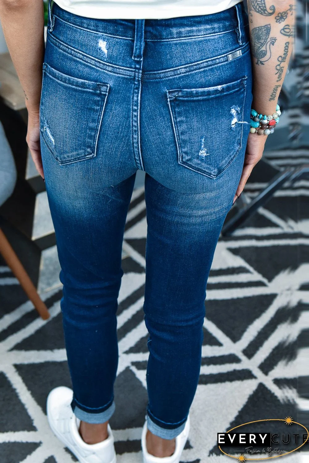 Mid Waist Ripped Skinny Jeans