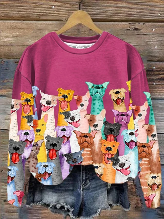 Women's Fun Dogs Print Sweatshirt socialshop