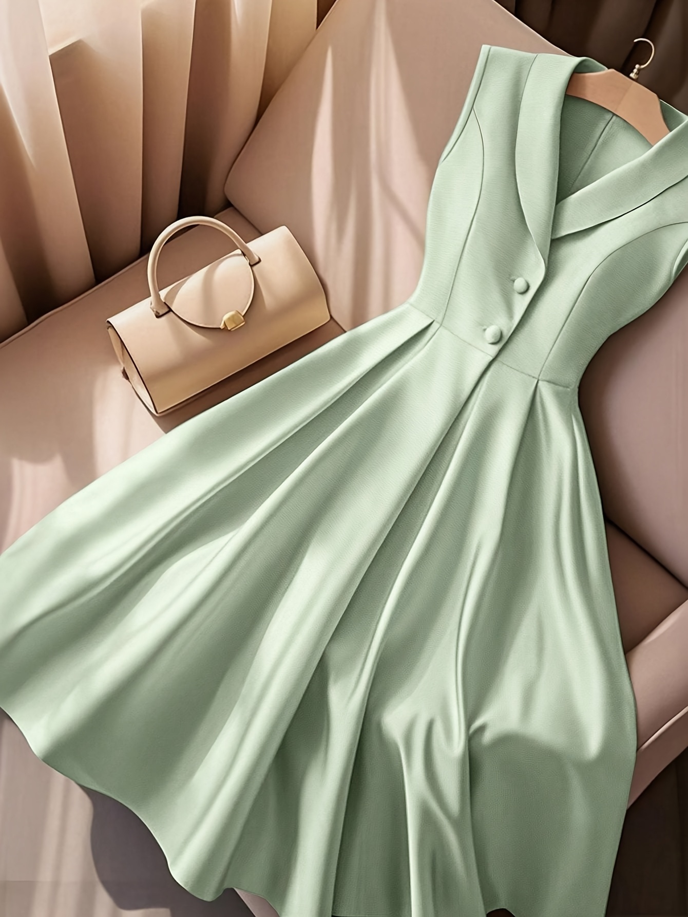 Women's Elegant Slim Fit Sleeveless V-Neckdress - Button-Up Front, Non-Stretchy Formal & Casual Outfit For Office, Party, Vacation - Machine Washable Women's Clothing, Party Attire, Timeless Fashion Piece, Smooth Fabric Finish | IFYHOME