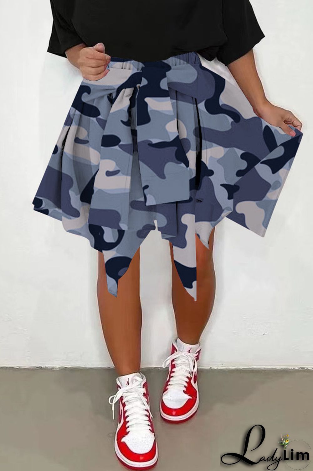 Pink Casual Street Print Camouflage Print Asymmetrical High Waist Type A Full Print Bottoms