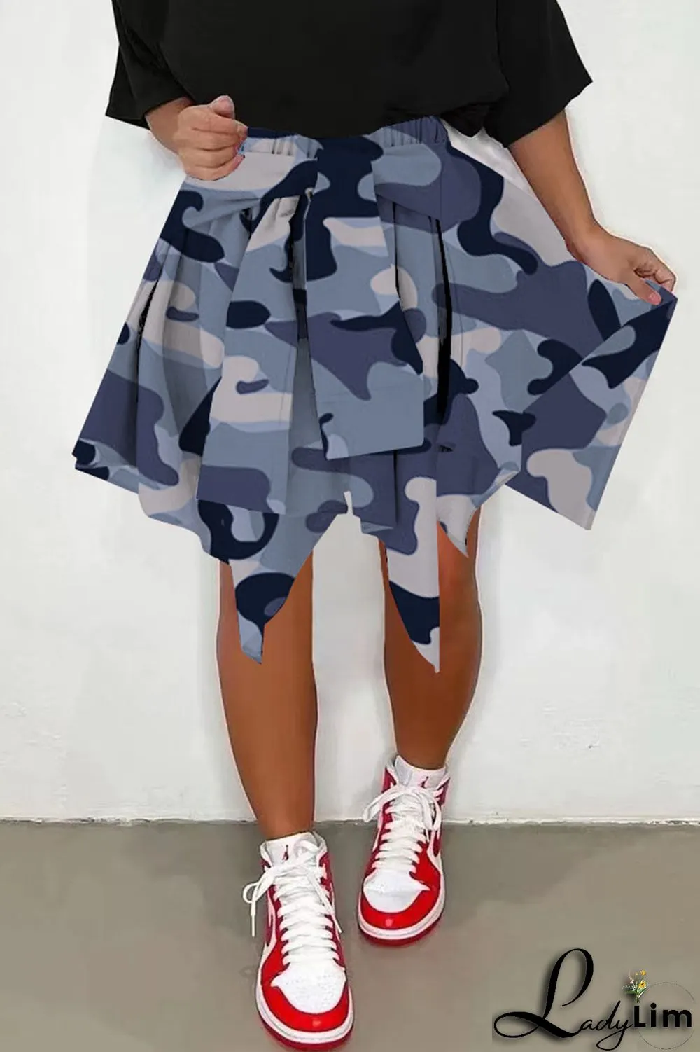 Pink Casual Street Print Camouflage Print Asymmetrical High Waist Type A Full Print Bottoms
