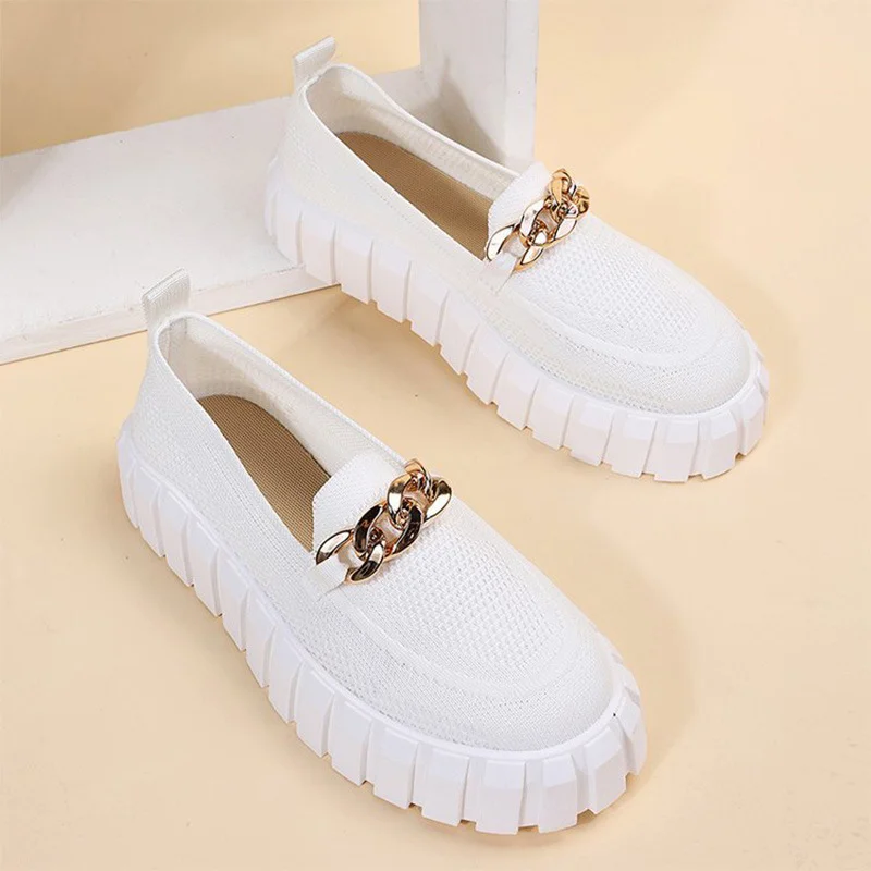 Women's Gold Chain Loafers for Comfy Walks