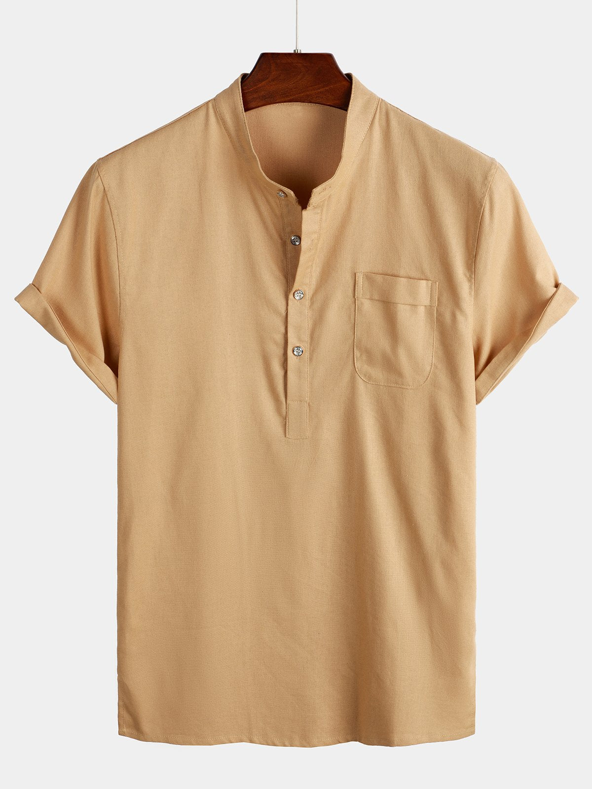 Men's Stand Collar Half Button Pocket Front Shirt