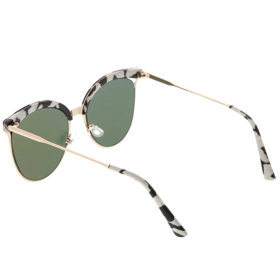 Modern Semi-Rimless Cat Eye glasses Cutout Round Mirrored Flat Lens 55mm