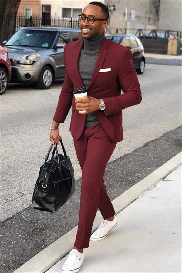Daisda Elegant Formal Party Prom Suit For Guys Burgundy With One Button Online 