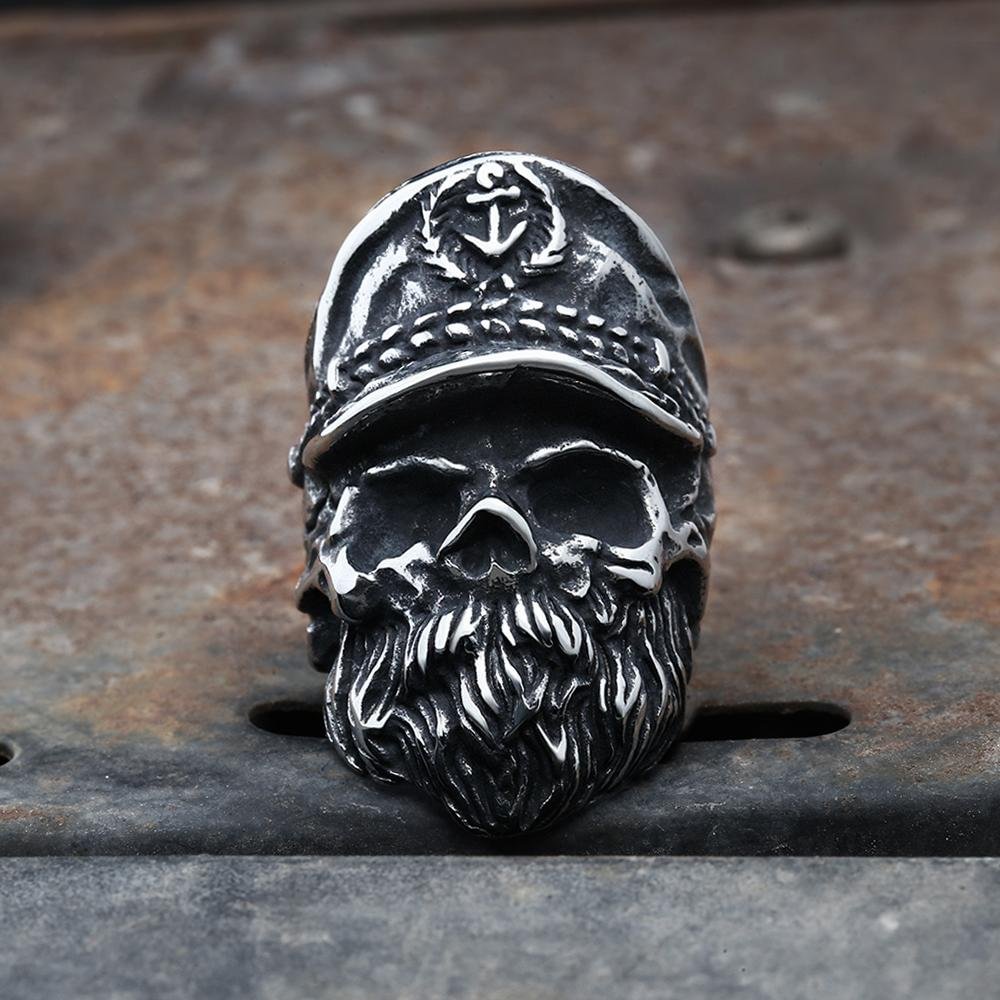 Navy Captain Stainless Steel Skull Ring