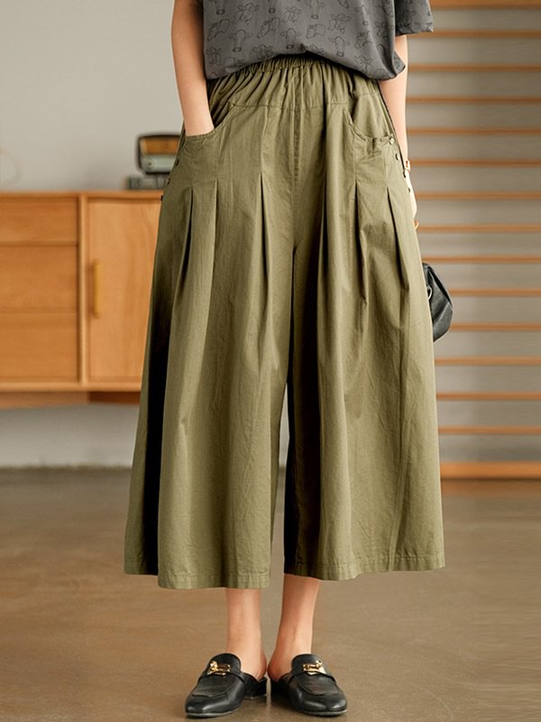 Casual Solid Column Wide Leg Capri-Pants