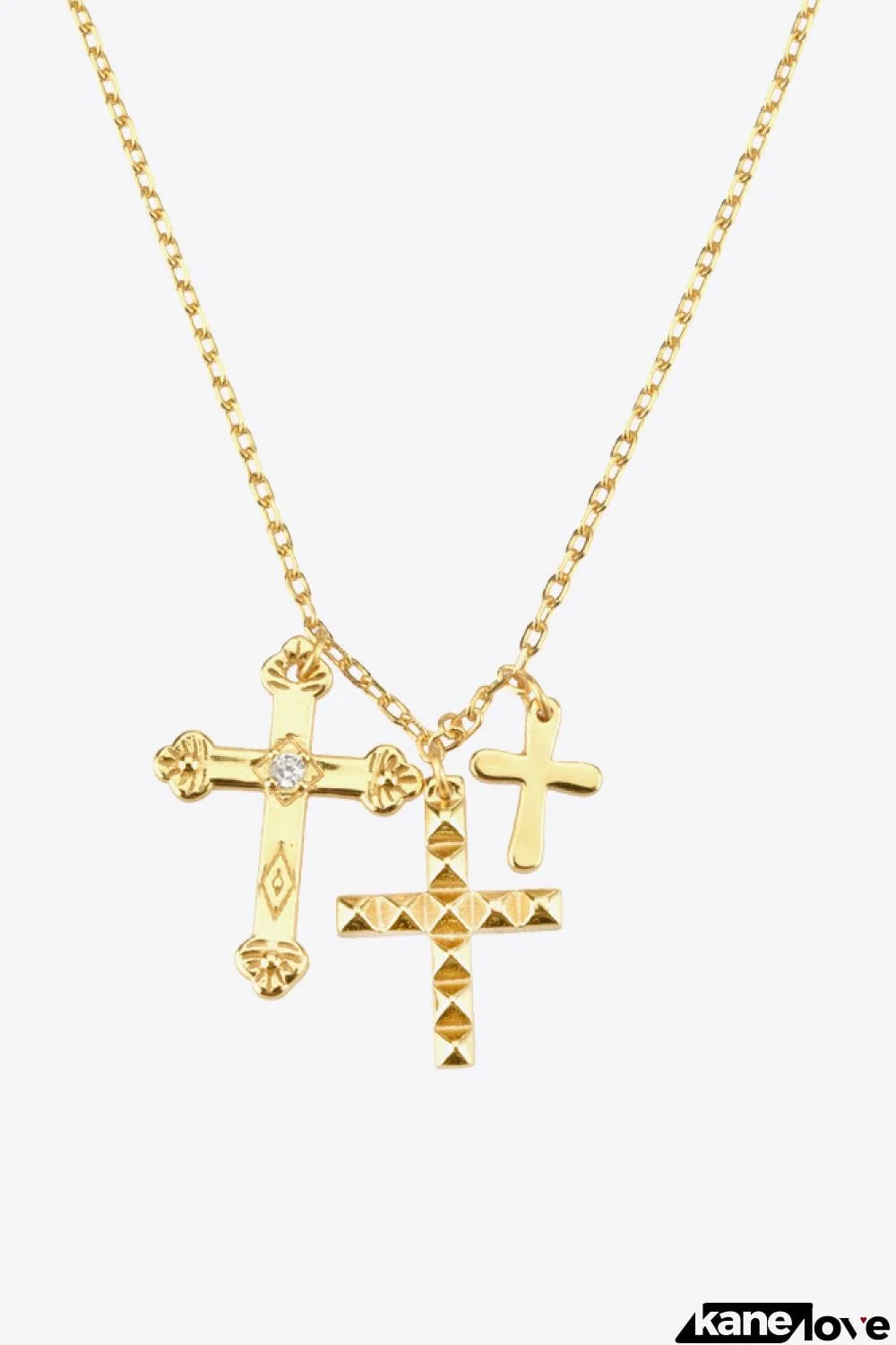 Inlaid Zircon Cross Pendant Necklace