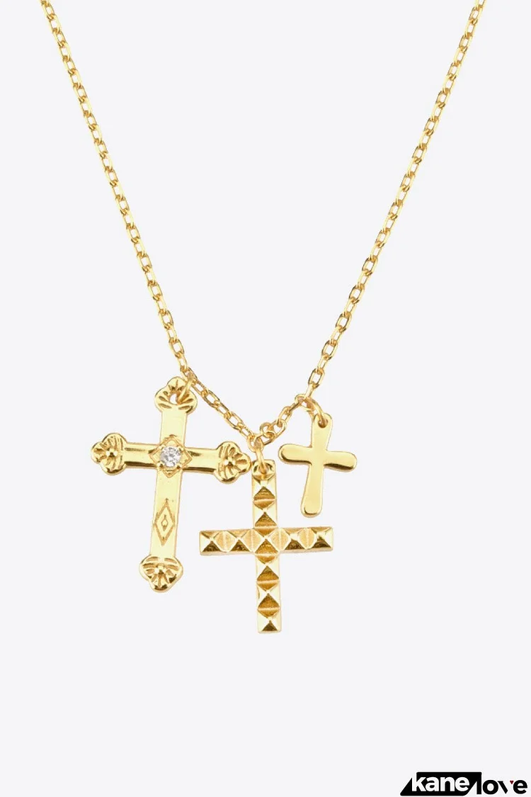 Inlaid Zircon Cross Pendant Necklace