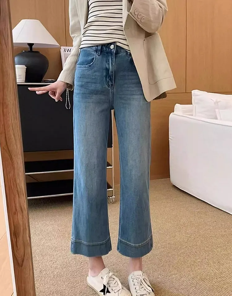 Cropped Embroidered Daisy Denim Shorts for Women Wide Leg