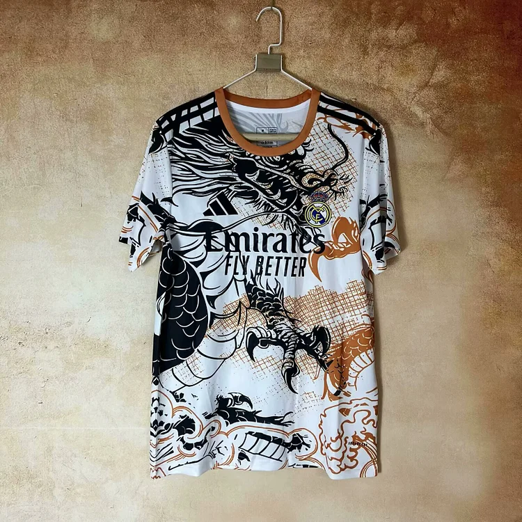 2025-26-Real Madrid Dragon Black White Orange - Jersey - Fan Edition
