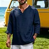 Men's Vacation-Style V-Neck Cotton-Linen Shirt With 3/4 Sleeves by Inlyline