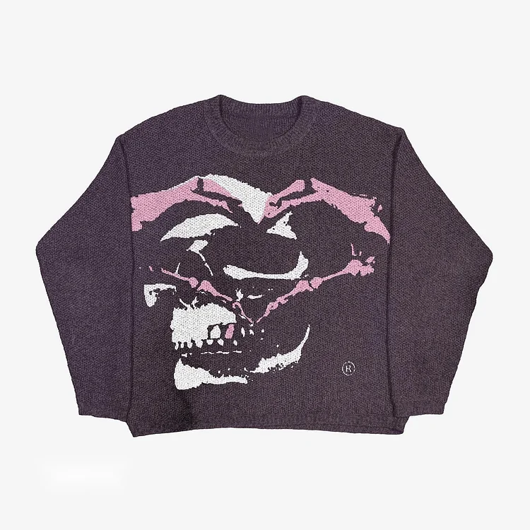 Skull Graphic Hip Hop Knit Loose Sweater Goth Pullovers Sweaters  at Hiphopee