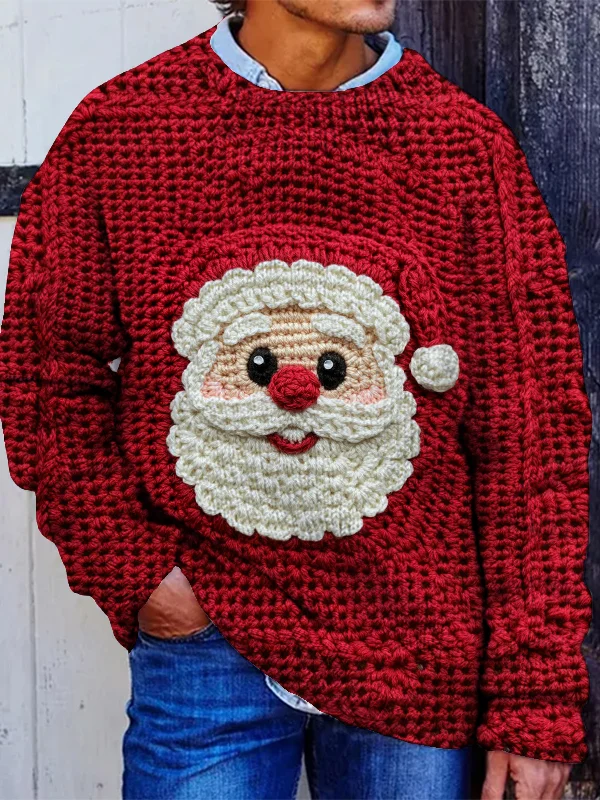Men's Cute Santa Claus Woolen Art Print Knit Sweatshirt