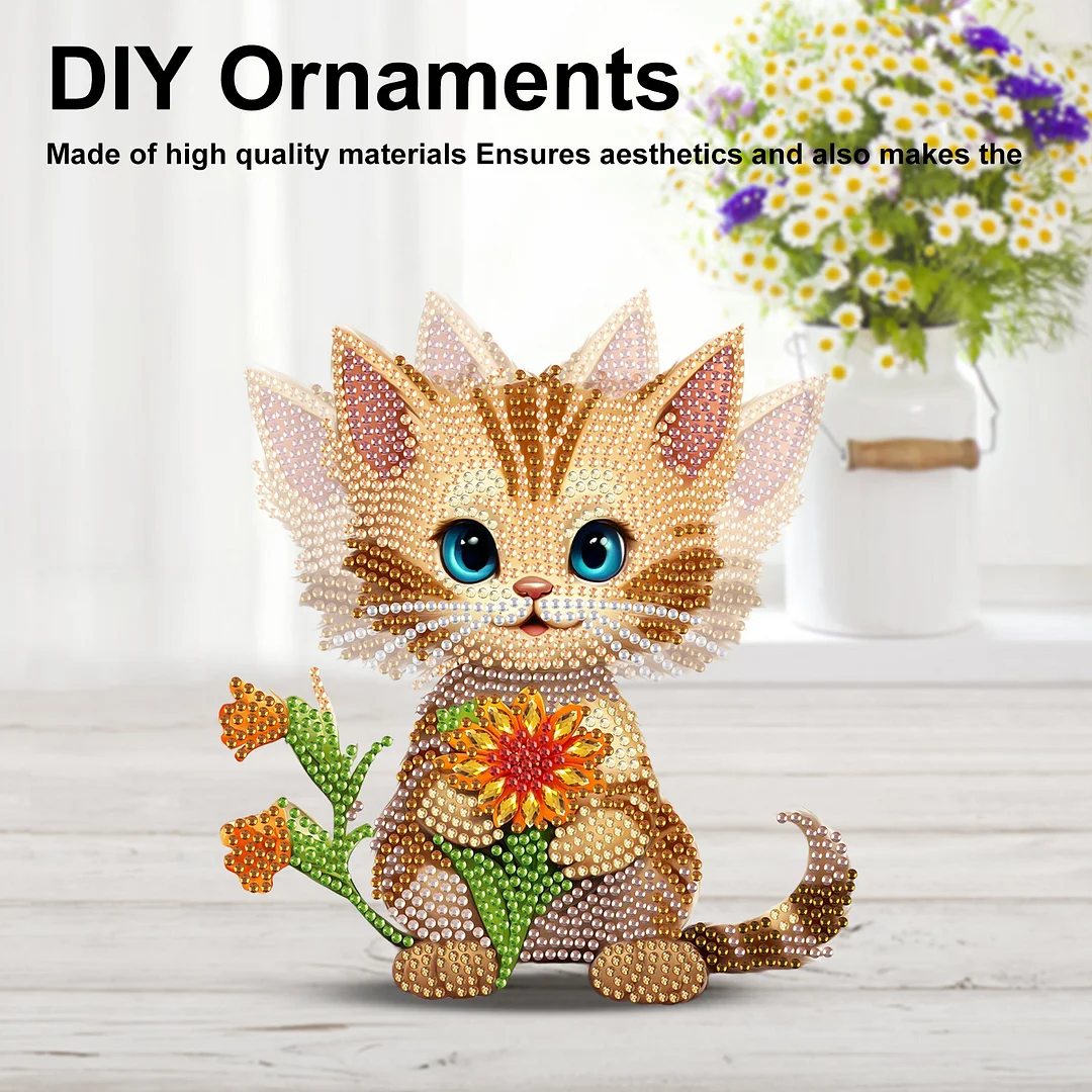 2D Flat DIY Cat Acrylic Shaking Head Diamond Painting Tabletop Ornaments Kit