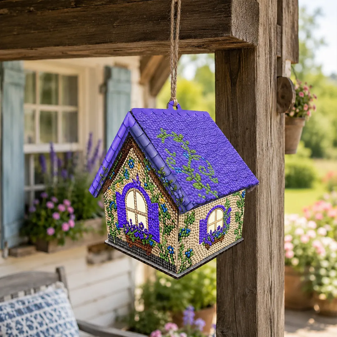 DIY Wooden House Diamond Art Painting Kit for Adults Home (Lavender)