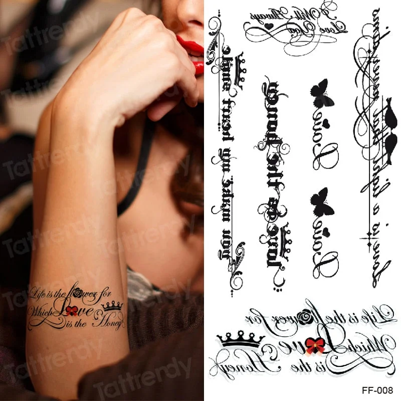 fake tatoo letter black english words tattoo lettering heart minimalist tattoo sticker for women mens girls body art hand back