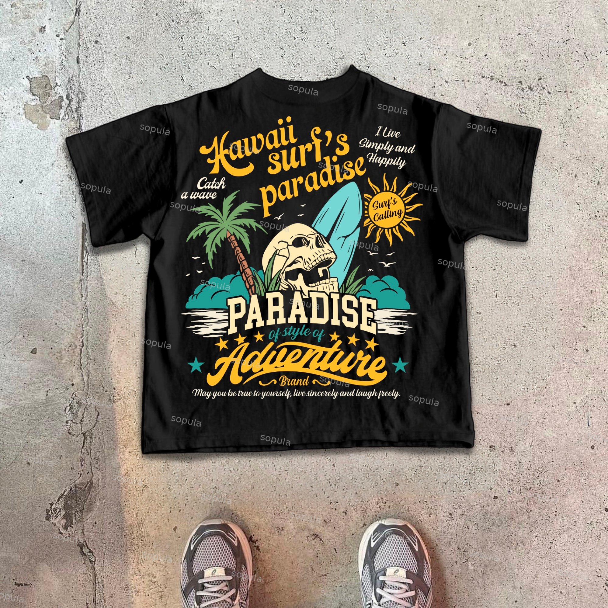 Men's Surfer's Paradise Vintage Print Cotton T-Shirt - SOPULA