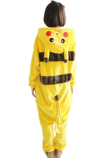 Yellow Cute Womens Pajamas Flannel Pikachu Halloween Jumpsuit Costume-elleschic