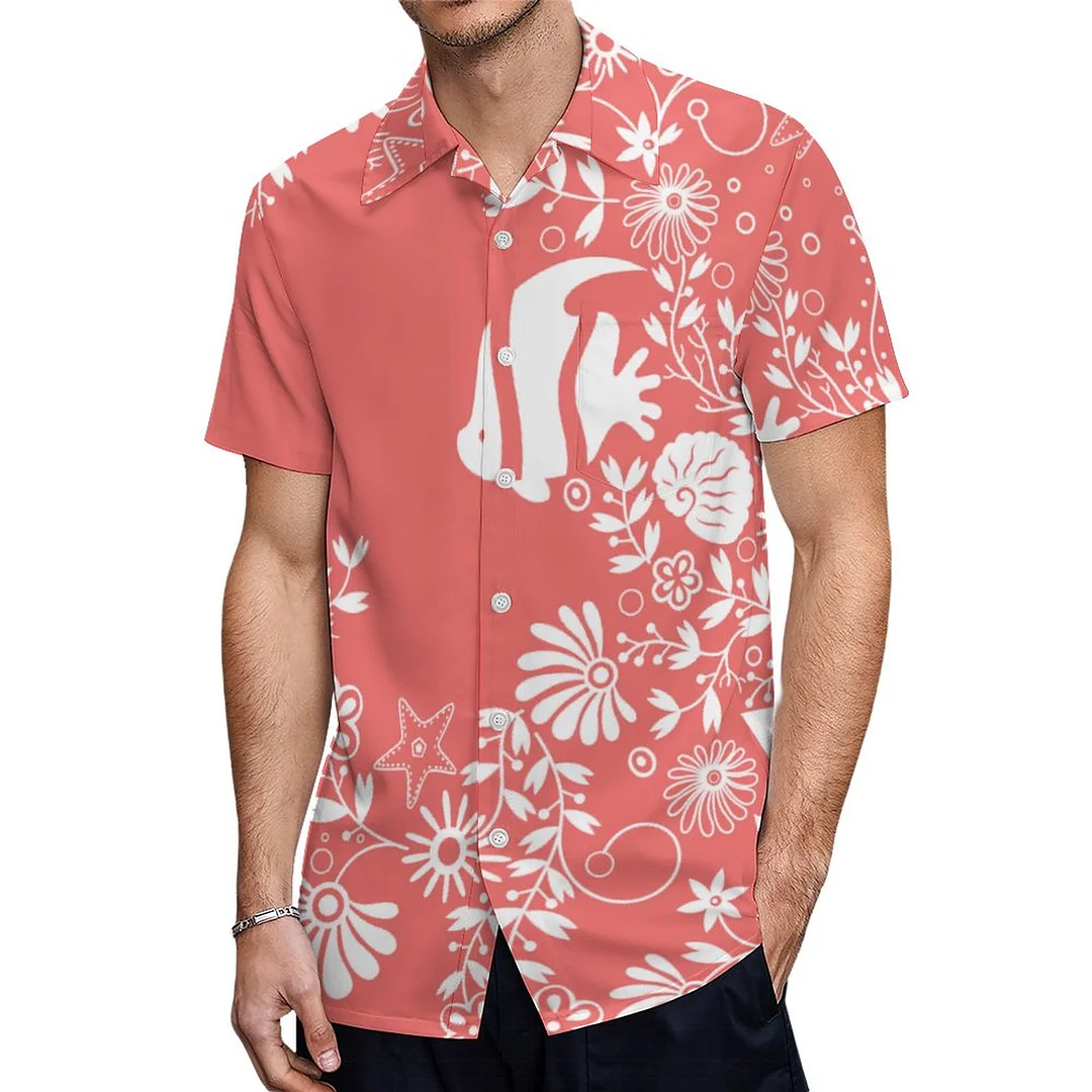 Short Sleeve Coral Pink White Ocean Life Hawaiian Shirt Mens Button Down Plus Size Tropical Hawaii Beach Shirts