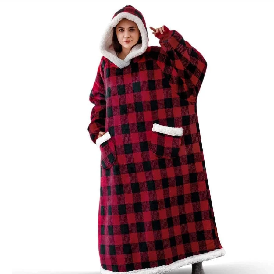 Winter Oversized Hoodies Sweatshirt Women Men Pullover Giant TV Blanket Hoodie Super Long Flannel Blanket with Sleeves Sudaderas