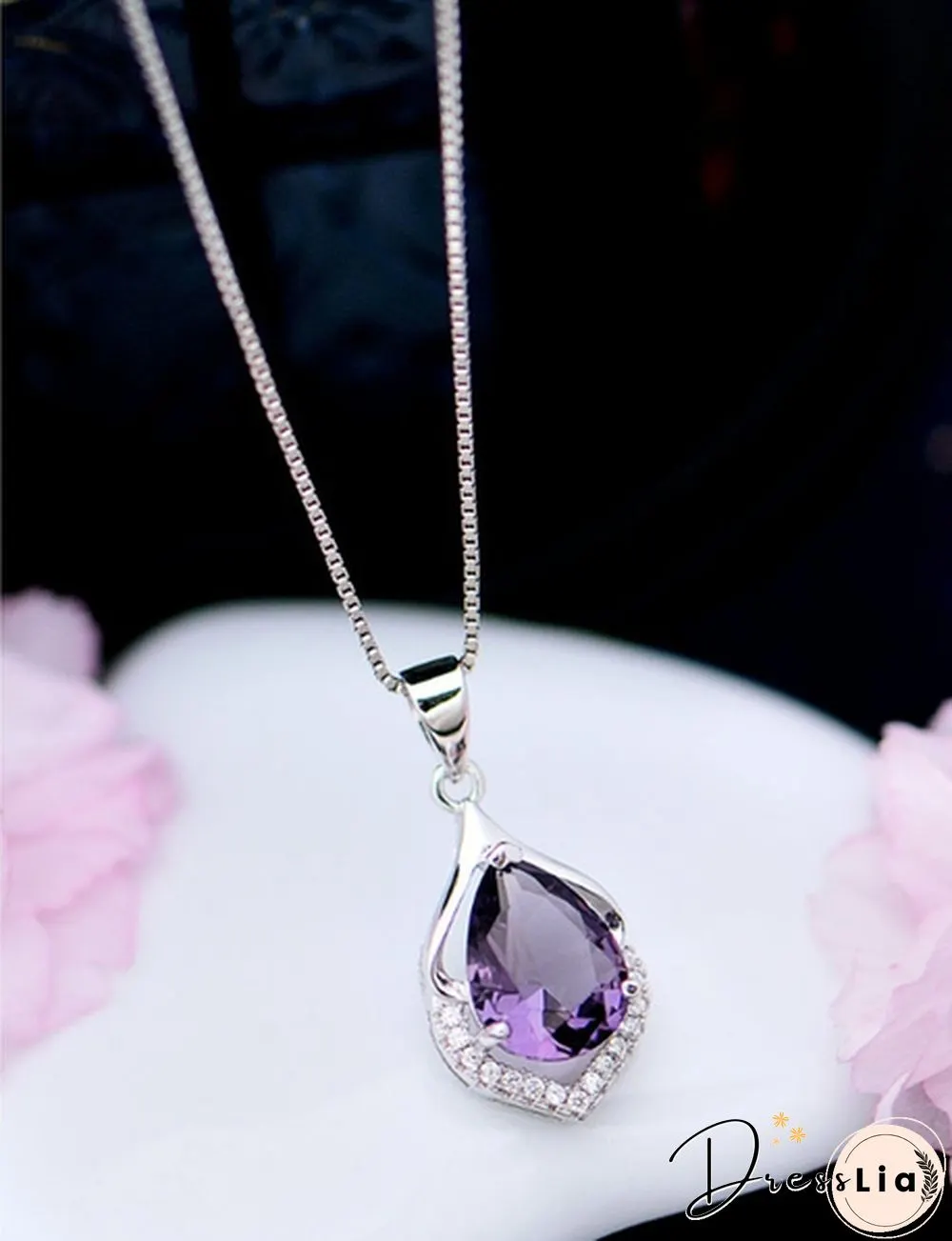 Fashionable and Noble 925 Pure Silver Diamond Lady Necklace Long Pendant Elegant Natural