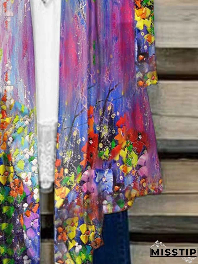Retro Flower Oil Painting Print Cardigan
