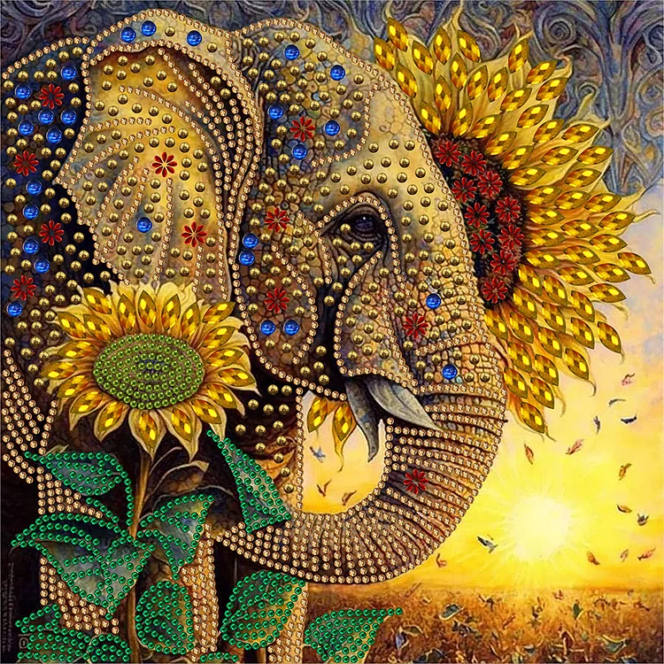 Partial Special-Shaped Diamond Painting - Sunflower Elephant 30*30CM