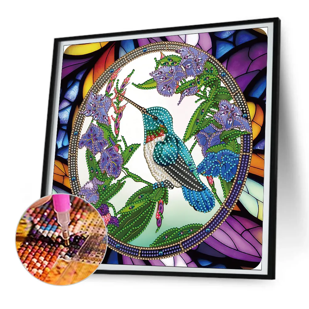Diamond Painting - Partial Special Shaped Drill - Stained Glass Hummingbird(30*30cm)