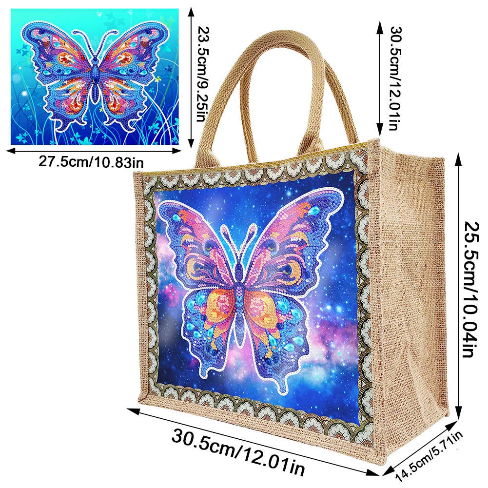 [Upgrade - Waterproof Bag]DIY Butterfly Linen Diamond Painting Tote Bag Replaceable Canvas for Women Adults