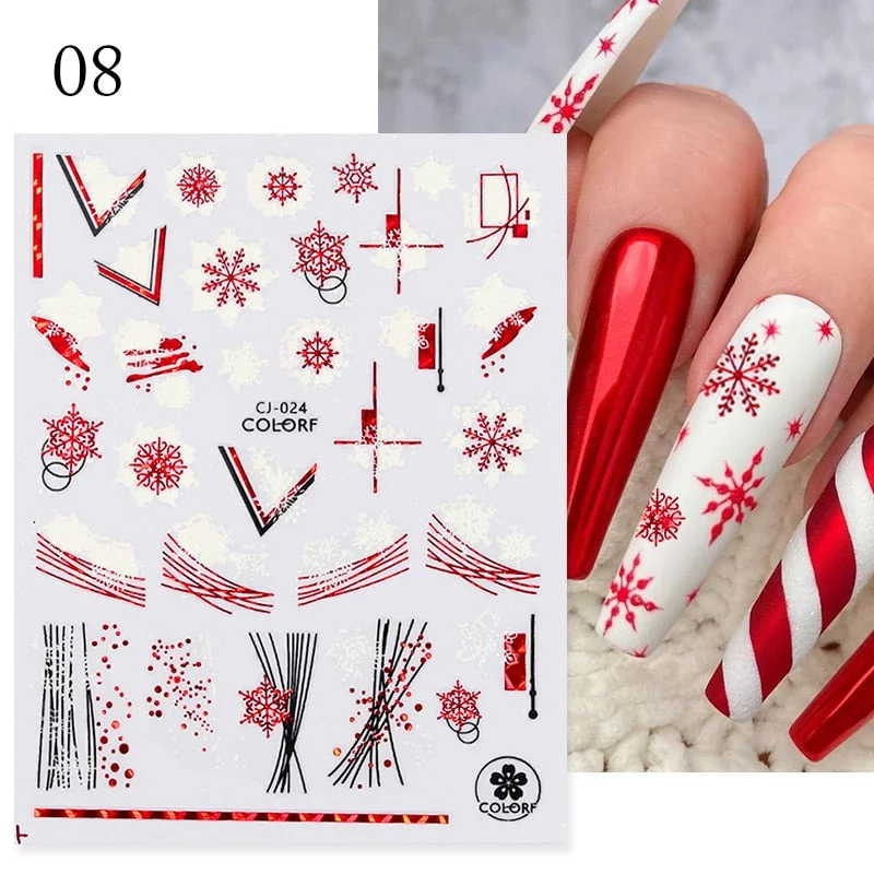 Winter Xmas 3D Nail Sticker Christmas Elk Santa Snowflake Rabbit Cartoon Slider Design Polish Nails Decals Nail Art DIY Decor-Nail Inspo