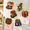 6PCS Stocking and Gift Pack DIY Pearl Diamond Painting Christmas Fridge Magnets, Sparkling Rhinestone Refrigerator Magnet Craft Kit for Home Decor & Gifts