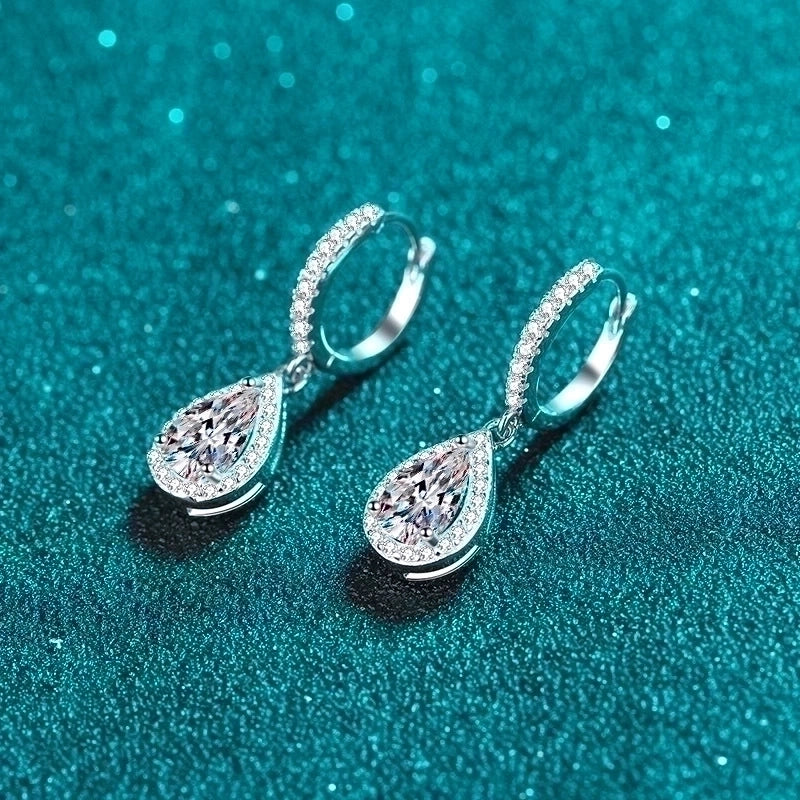 1 Pair 925 Sterling Silver Moissanite Zircon Water Droplets Drop Earrings