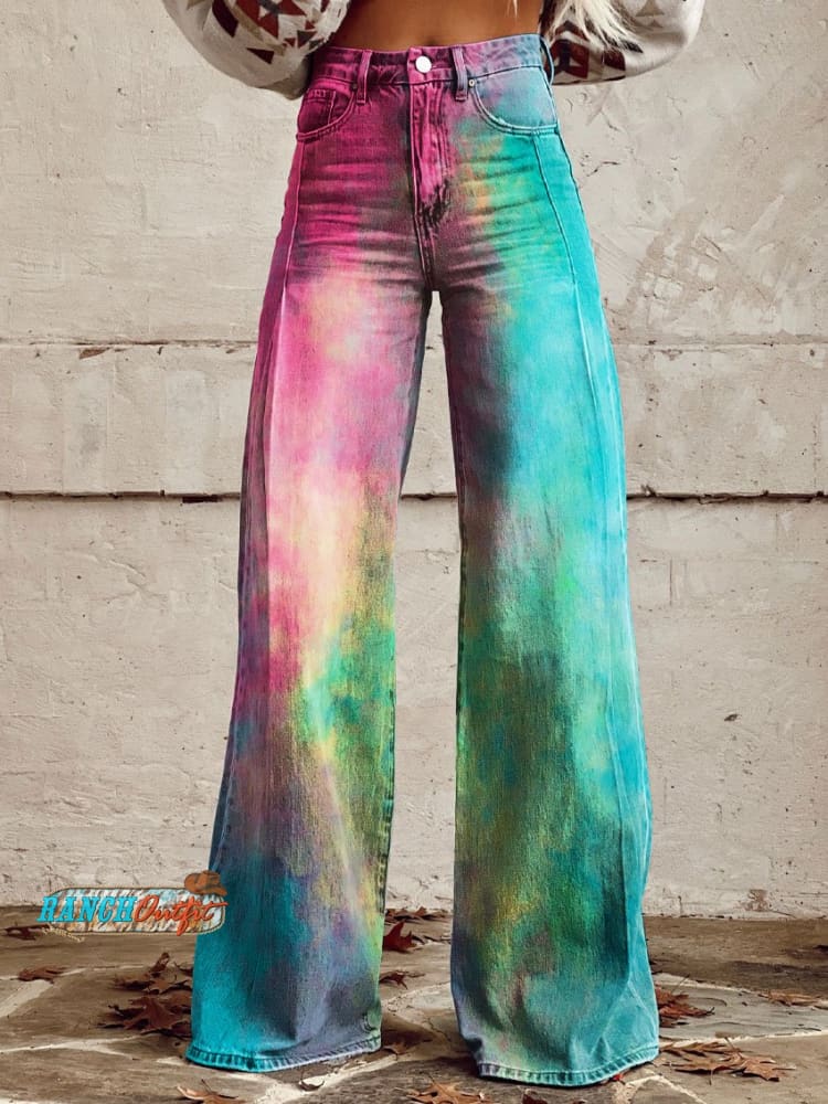 Women’s Vintage Print Casual Wide Leg Pants Multicolor / Xs