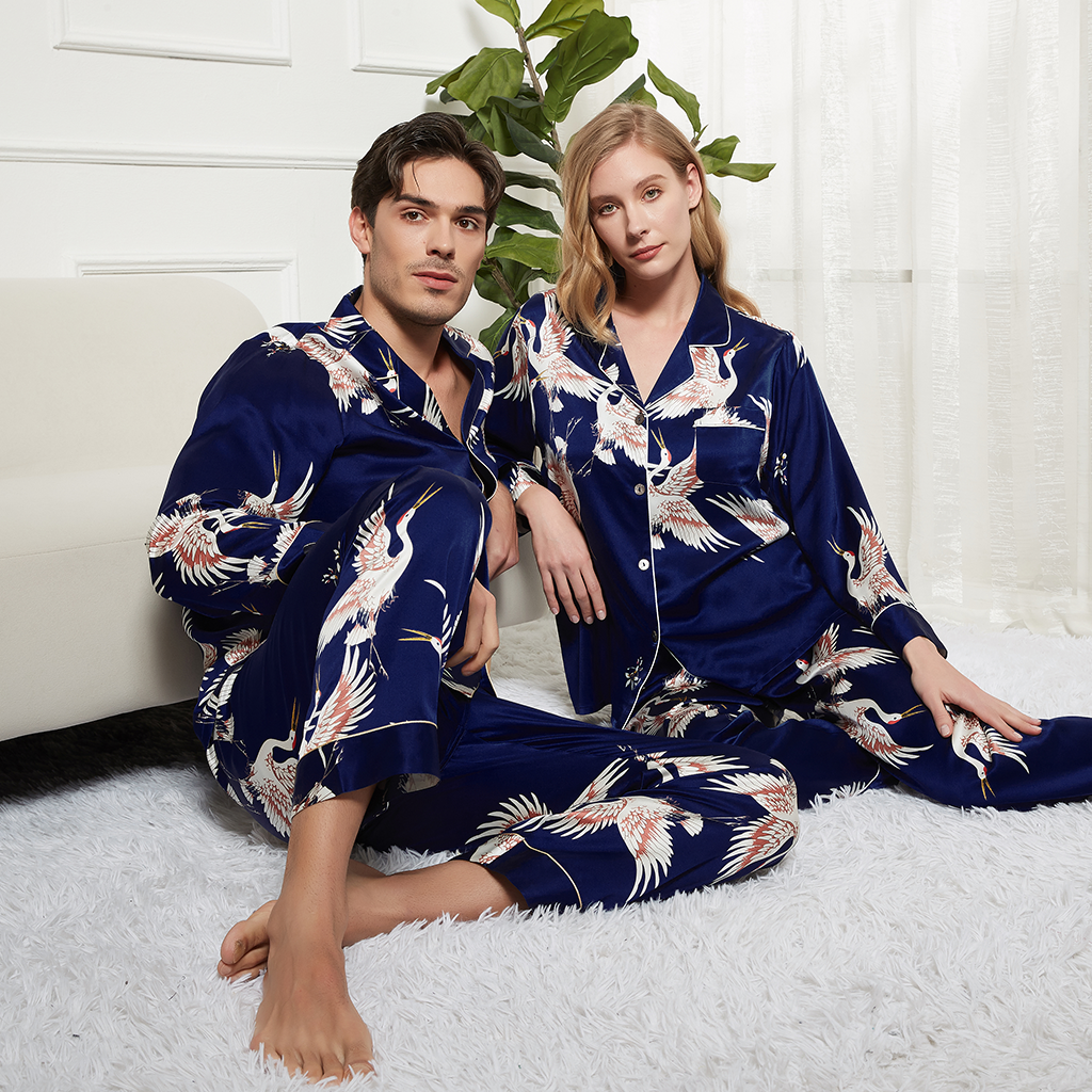 22 Momme Luxury Printed Couple's Silk Pajamas REAL SILK LIFE