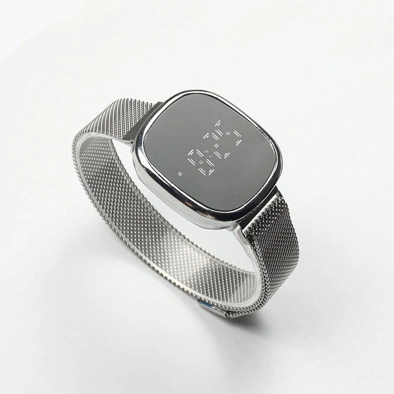 Spot New Korean Square Watch Men’s Touch LED Wrist Watch Fashion Trend Magnetic Buckle Mesh Belt Steel Band Electronic Watch