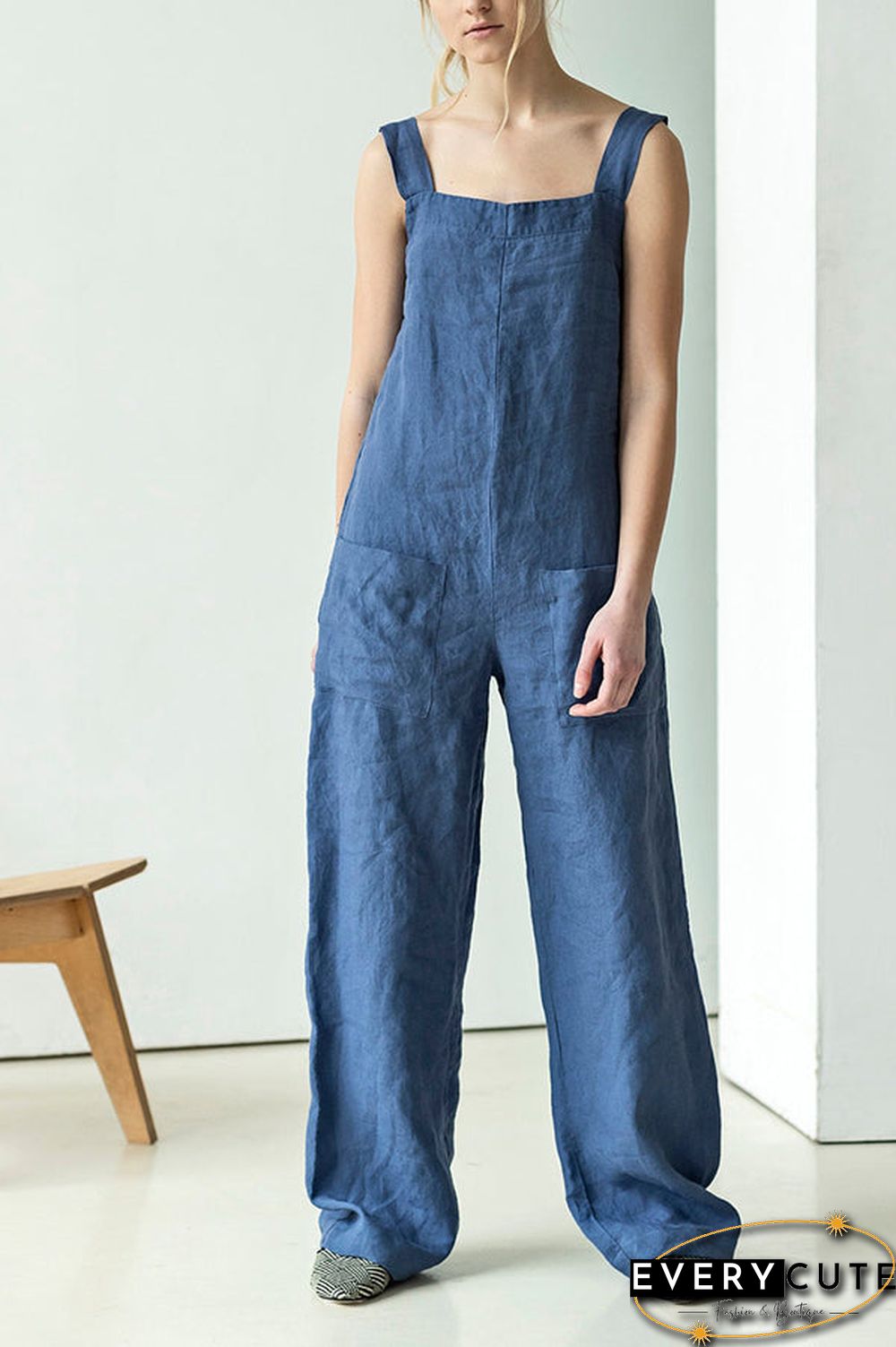 Square Neck Pockets Dungarees Jumpsuits