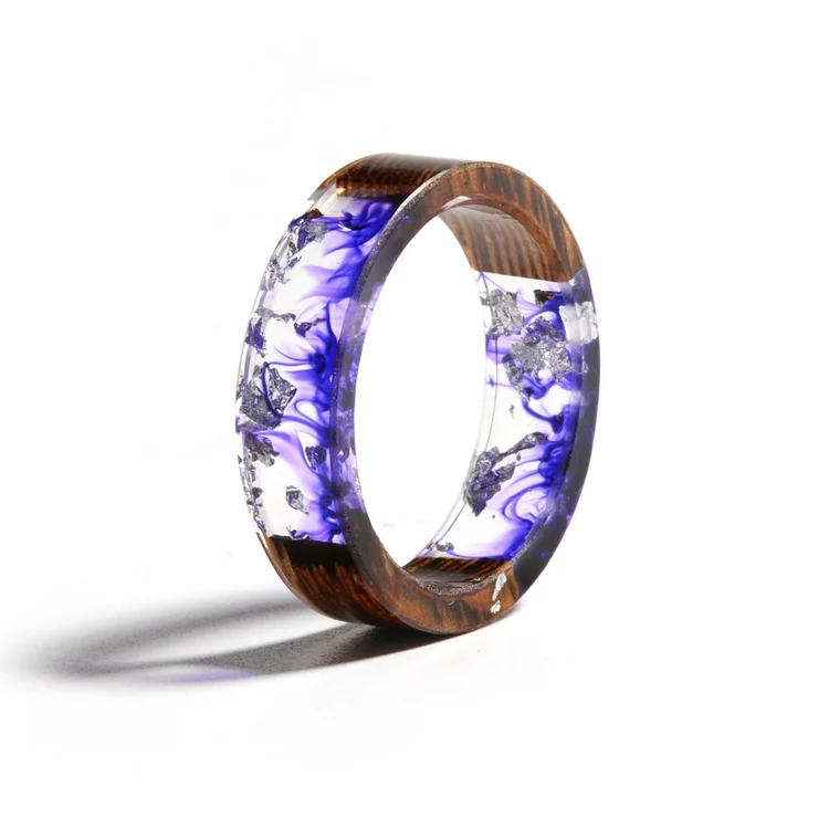 Wood Dried Flower Resin Ring Transparent Epoxy Jewelry