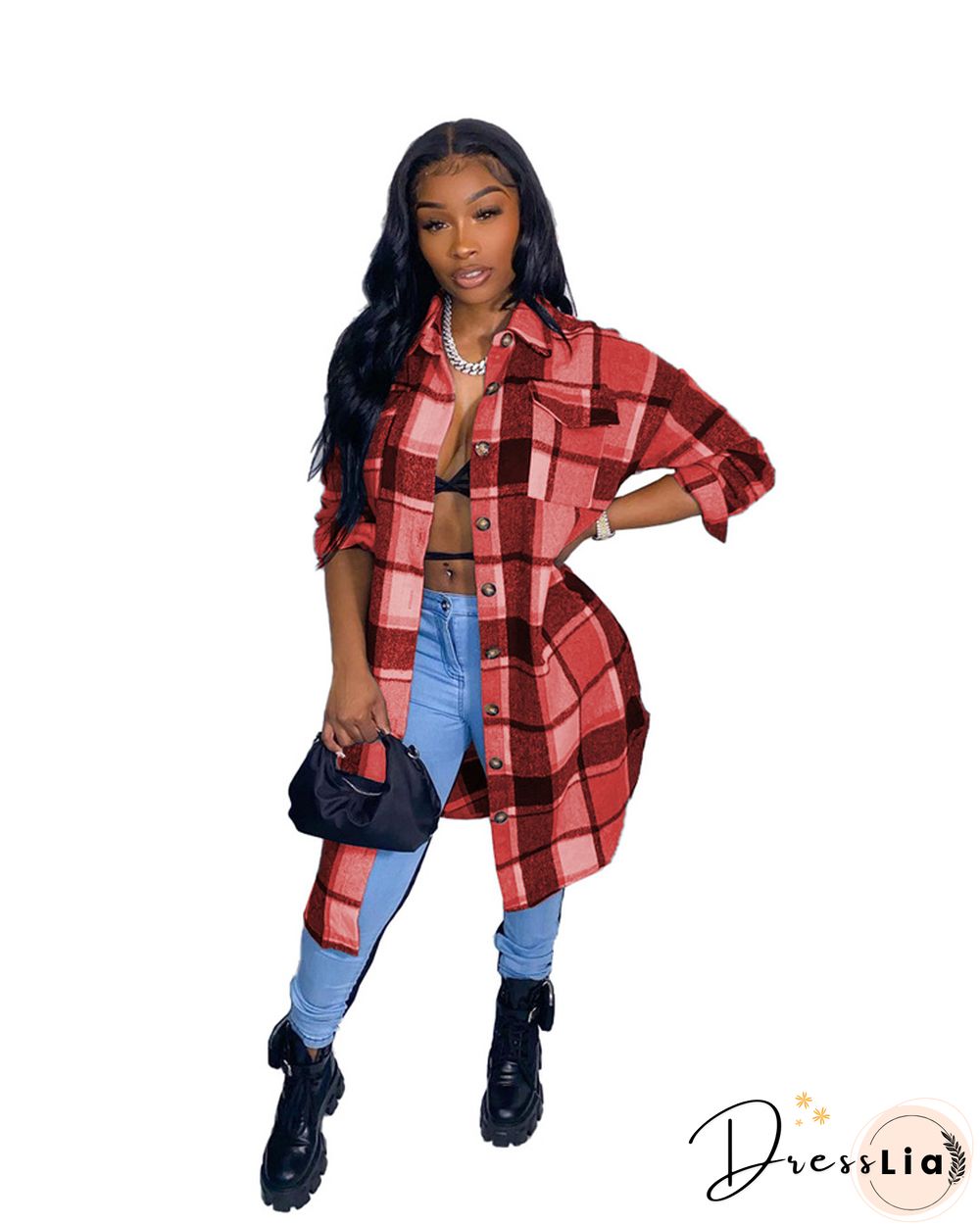 Classic Plaid Shirt Woolen Long Coat